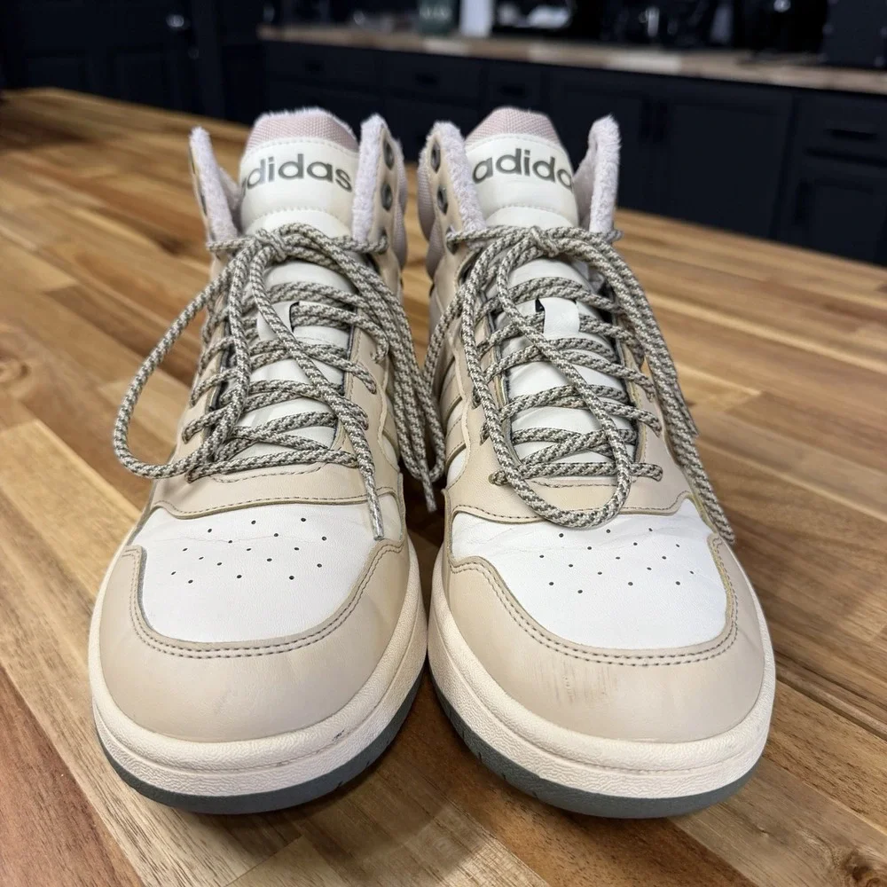 Adidas Hoops 3.0 Mid Mens Size 8 Beige Ivory Athletic Basketball Shoes Sneakers